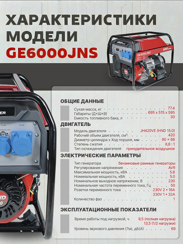 Бензиновый генератор HND GE 6000 JNS фото#13