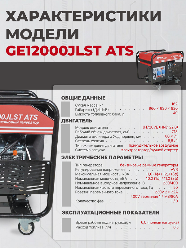 Бензиновый генератор HND GE 12000 JLST ATS фото#12