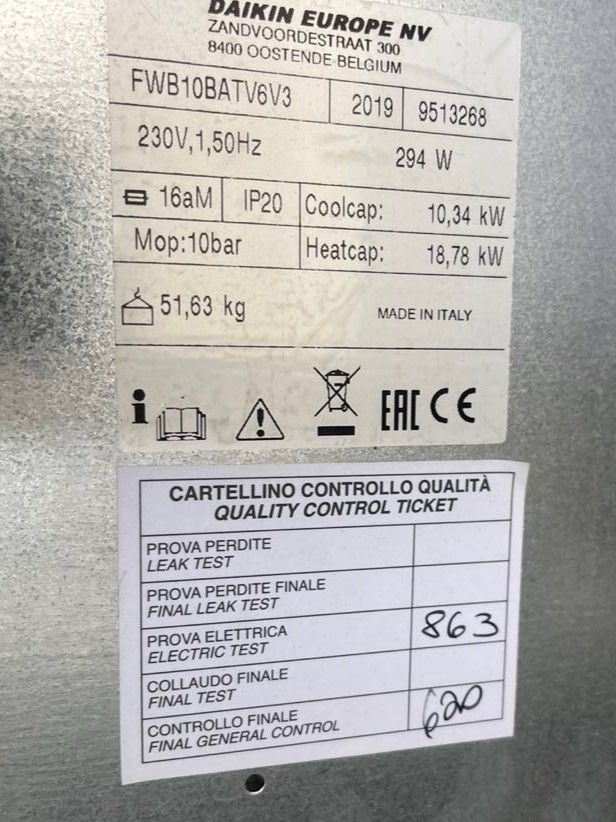 Канальный фанкойл Daikin FWB10BATV6V3 уцененный фото#3