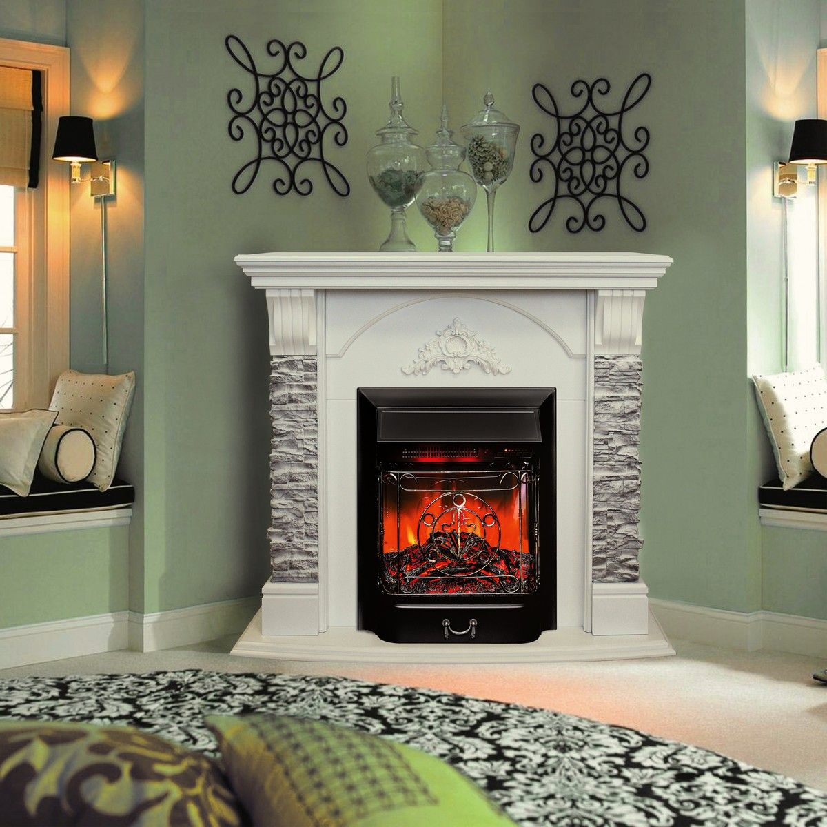 Угловой электрокамин Real-Flame ATHENA CORNER STD/25,5 WT-511 с очагом MAJESTIC LUX RC фото#6