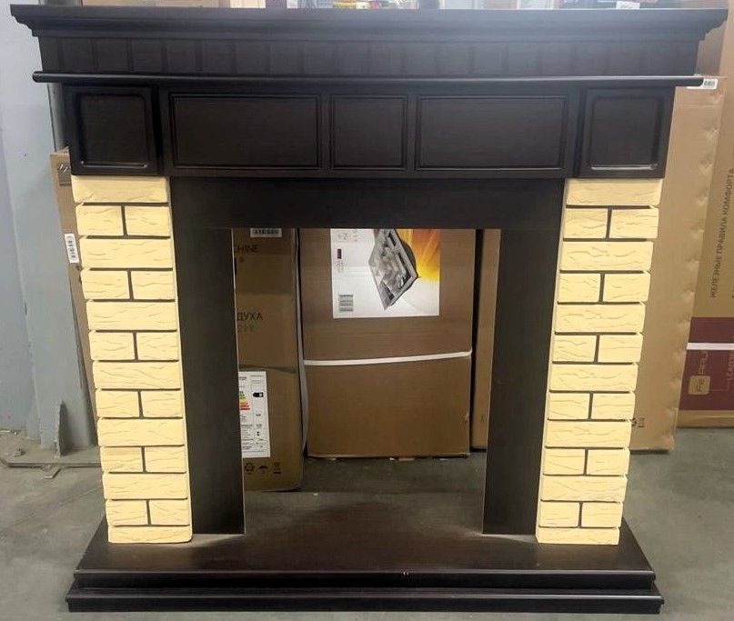 Классический портал для камина Firelight Bricks Classic кирпич Бежевый/шпон Тёмный дуб уцененный фото#2
