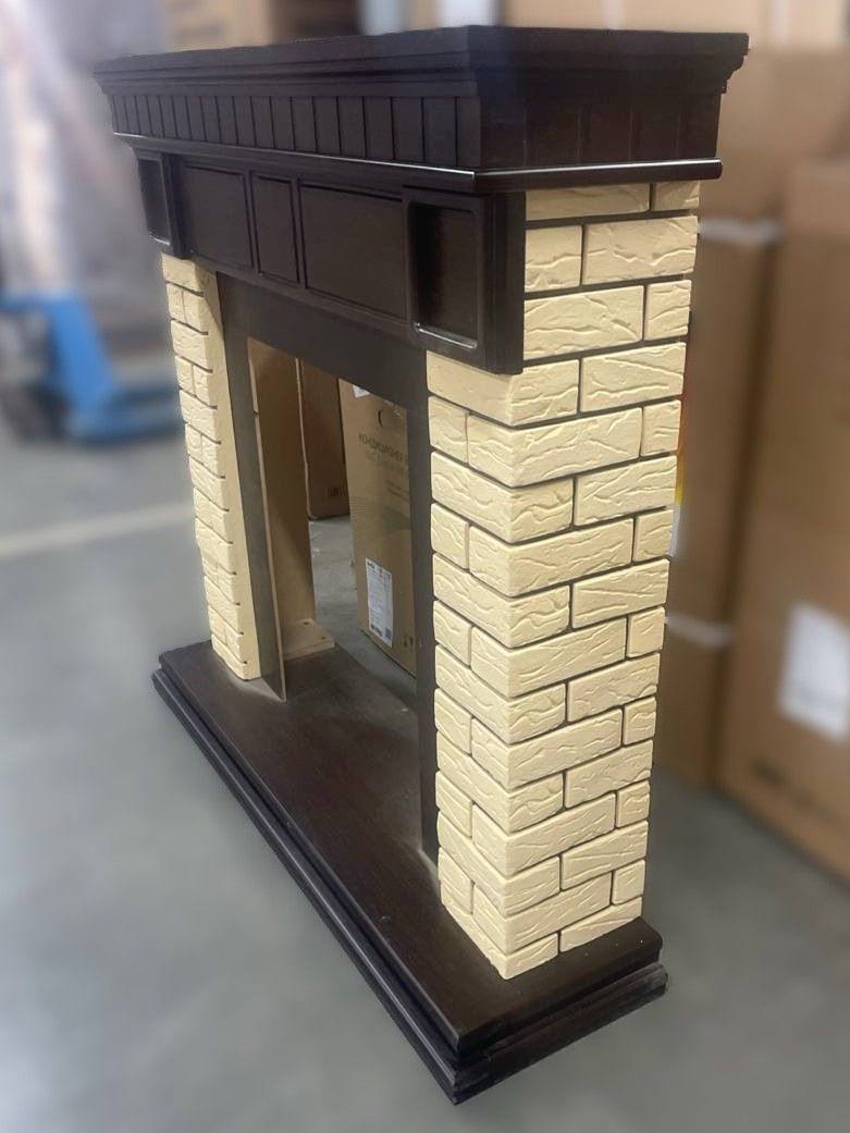 Классический портал для камина Firelight Bricks Classic кирпич Бежевый/шпон Тёмный дуб уцененный фото#4