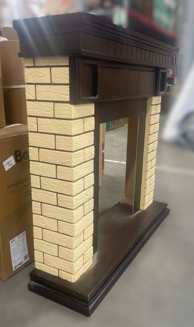 Классический портал для камина Firelight Bricks Classic кирпич Бежевый/шпон Тёмный дуб уцененный фото#5