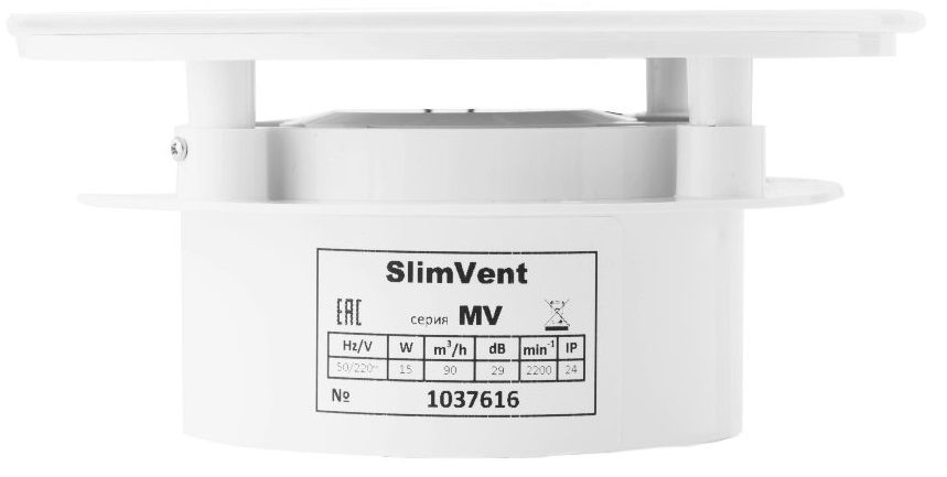 Вытяжка для ванной диаметр 100 мм SlimVent МV 100, стекло круг белый глянцевый фото#3