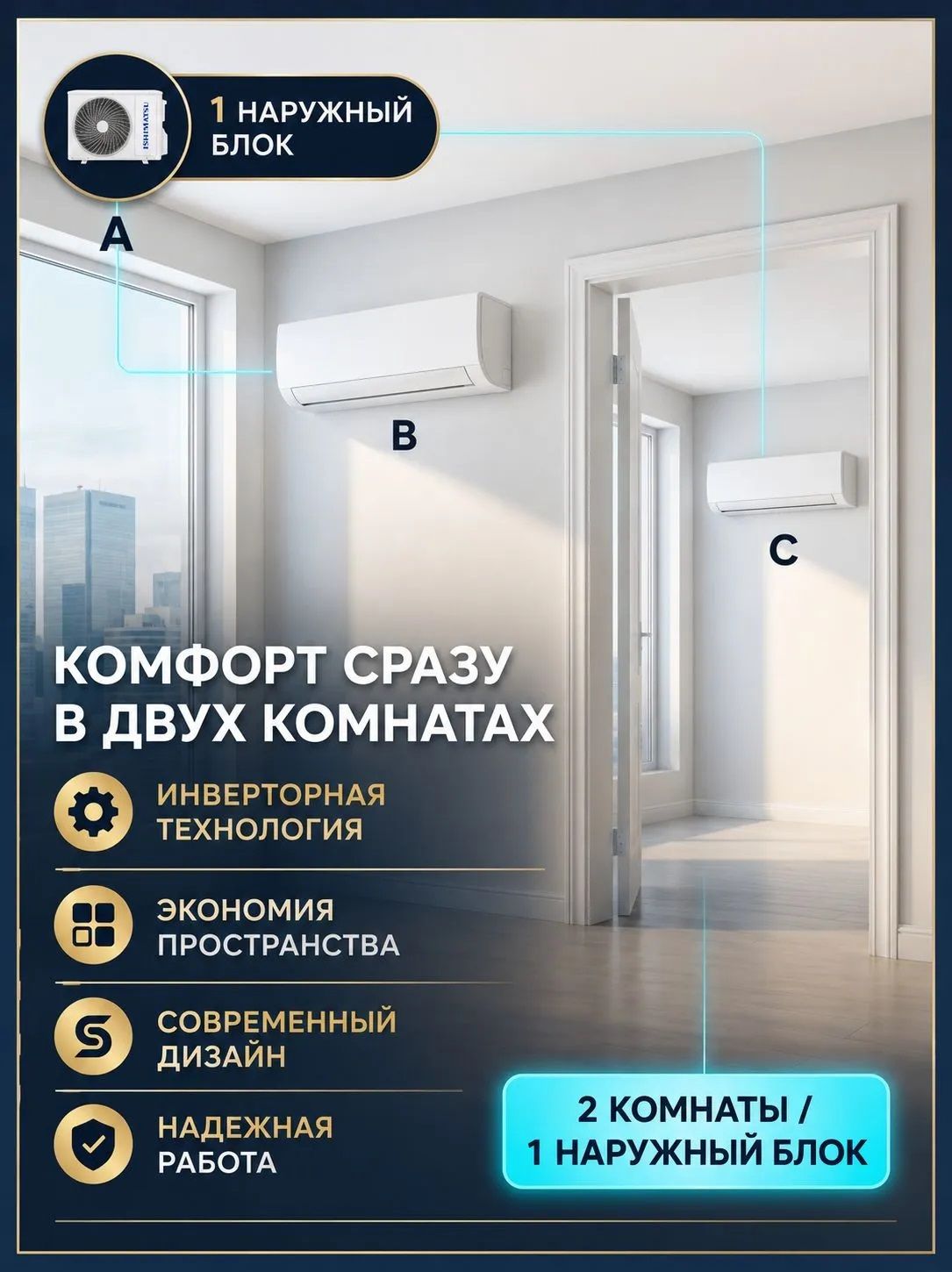 Мульти сплит-система ISHIMATSU AMSN-18/2/AMS-09*2 фото#13
