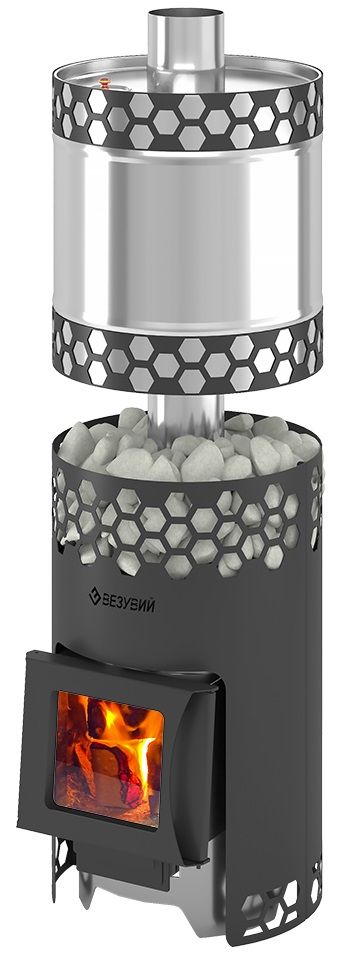 Дровяная печь Везувий Чёрная Пчёлка С НЕРЖ. с баком Б/В