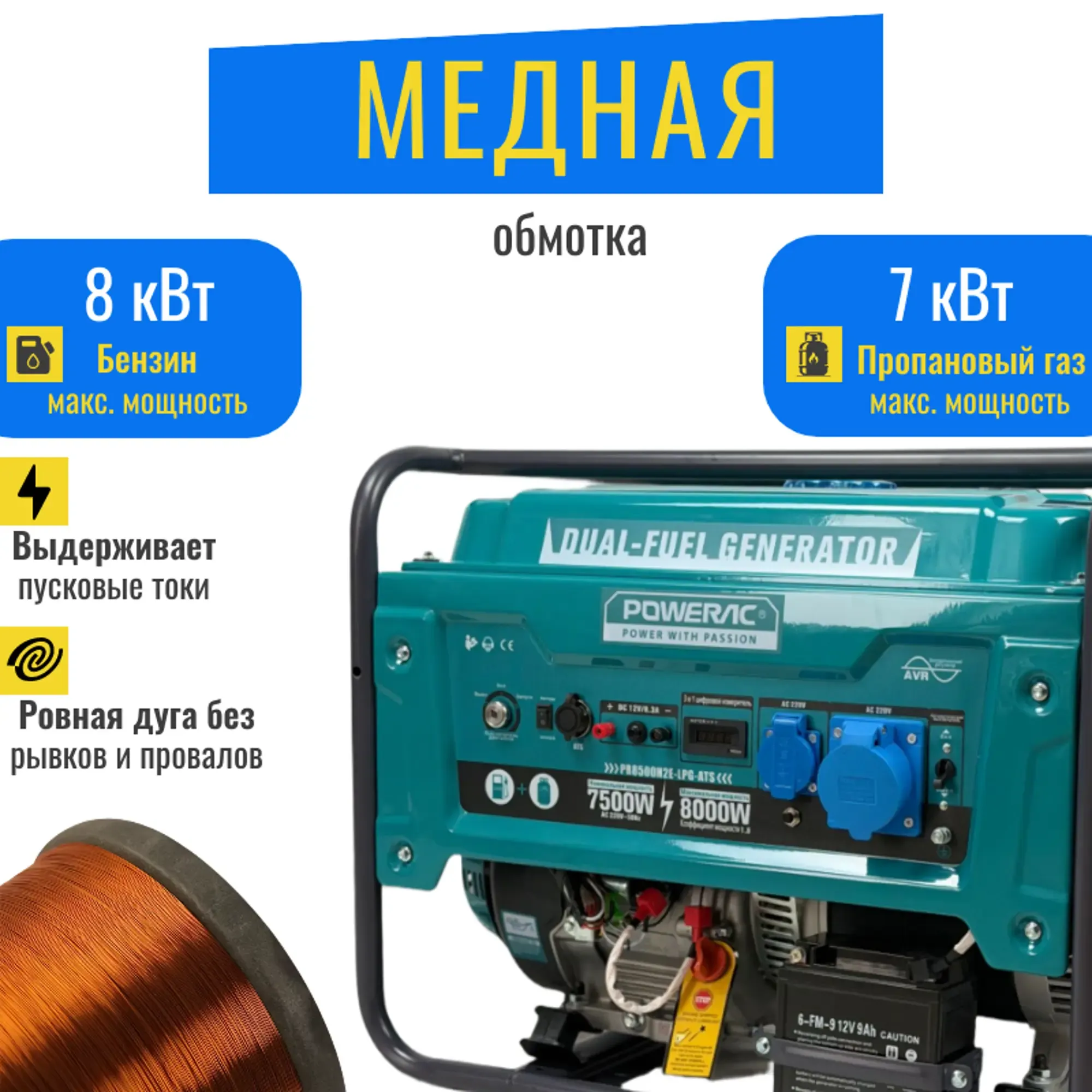 Гибридный генератор Powerac PR8000 Eco Winter 2 в 1 фото#15