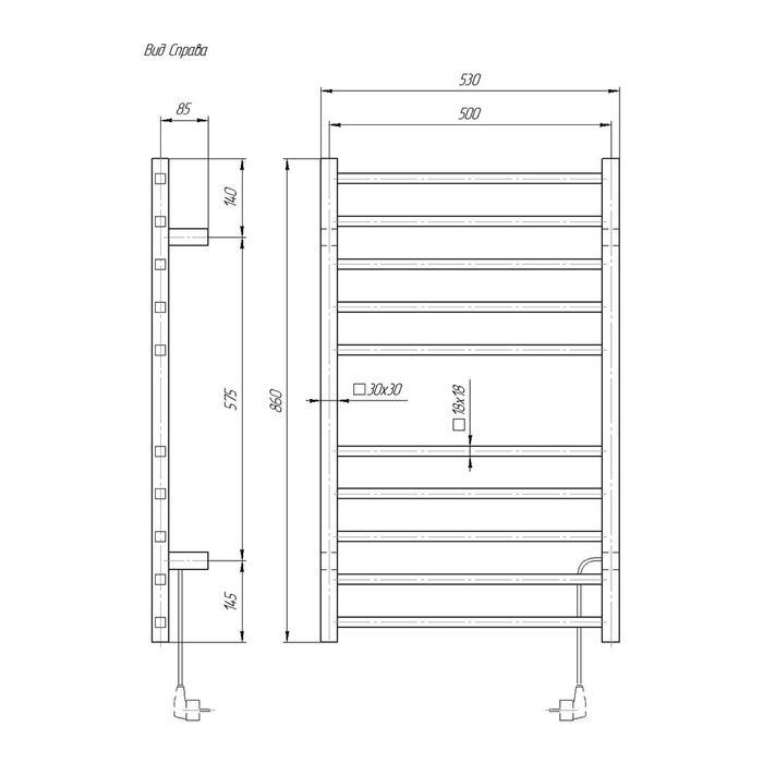 Электрический полотенцесушитель лесенка Domoterm DMT 109-S П10 53*86 BOX EK R фото#2
