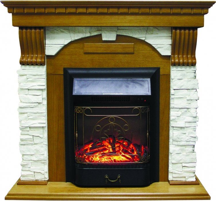 Электрокамин Royal Flame Dublin арочный сланец белый с очагом Majestic (Дуб)