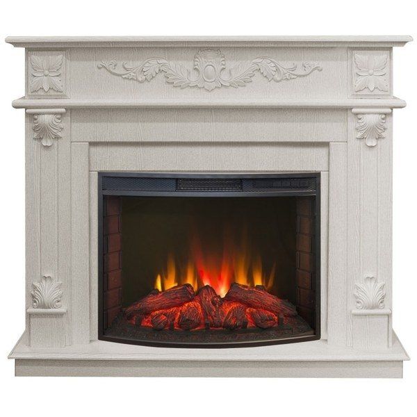 Электрокамин Real-Flame Philadelphia 25,5/26 WT-F614 с очагом Evrika 25,5 LED светлый оттенок