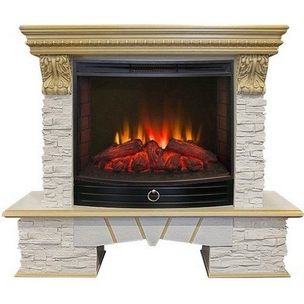 Электрокамин Real-Flame Rockland LUX 25/25,5 WT-619G с очагом Evrika 25,5 LED автоматический