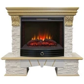Электрокамин Real-Flame Rockland LUX 25/25,5 WT-619G с очагом Sparta 25,5 LED с пультом ДУ
