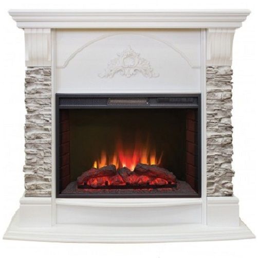 Камин угловой для дома электрический Real-Flame Athena Corner GR STD/EUG/24 WT с очагом Sparta 25,5 LED со звуковым эффектом