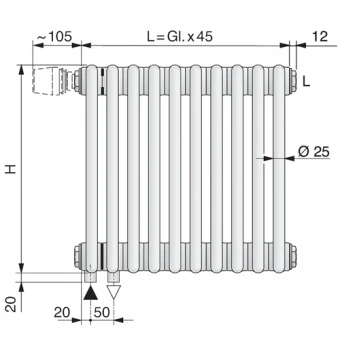 Стальной трубчатый радиатор 3-колончатый Arbonia 3200/04 N69 твв RAL 9016 фото#4