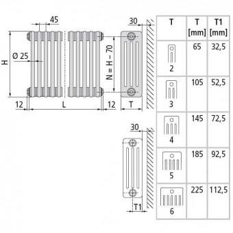 Стальной трубчатый радиатор 3-колончатый Arbonia 3057/06 N12 3/4 RAL 9016 фото#4