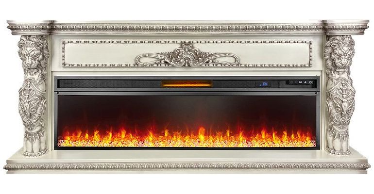 Линейный электрокамин Royal Flame Windsor 60 (cлоновая кость с темной патиной) с очагом Vision 60 LED