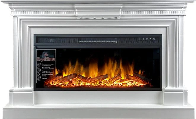 Линейный электрокамин Royal Flame Chelsea (белый) с очагом Vision 42 LOG LED