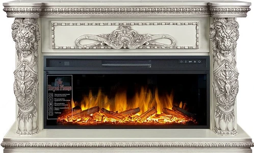Линейный электрокамин Royal Flame Windsor 42 (слоновая кость с темной патиной) с очагом Vision 42 LOG LED