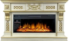 Линейный электрокамин Royal Flame Corsica (cлоновая кость с патиной) с очагом Vision 42 LOG LED
