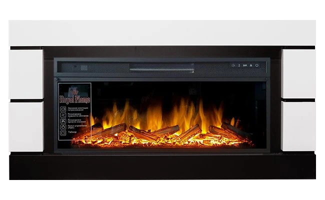Линейный электрокамин Royal Flame Modern (белый с черным) с очагом Vision 42 LOG LED