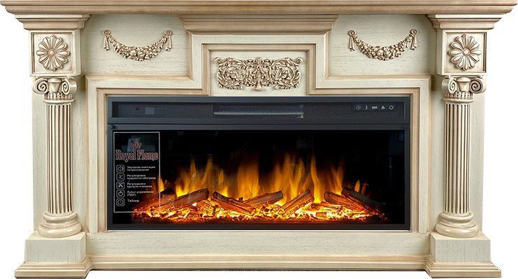 Линейный электрокамин Royal Flame London (слоновая кость с патиной) с очагом Vision 42 LOG LED