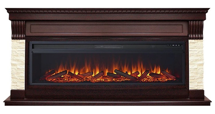 Линейный электрокамин Royal Flame Denver 60 (темный дуб / бежевый) с очагом Vision 60 LOG LED