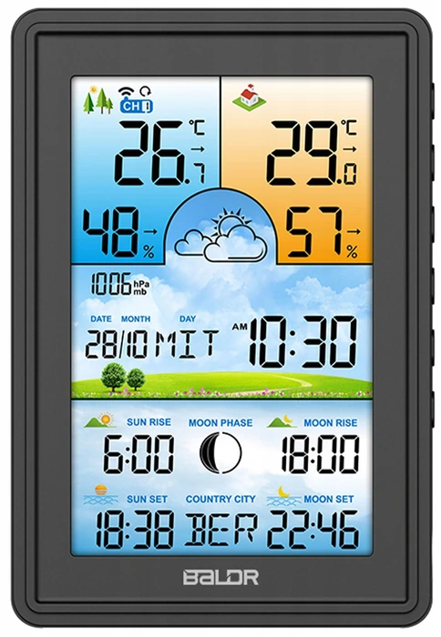 Цифровая метеостанция с радиодатчиком BALDR B0360WST2H2PR-V2 (черный)