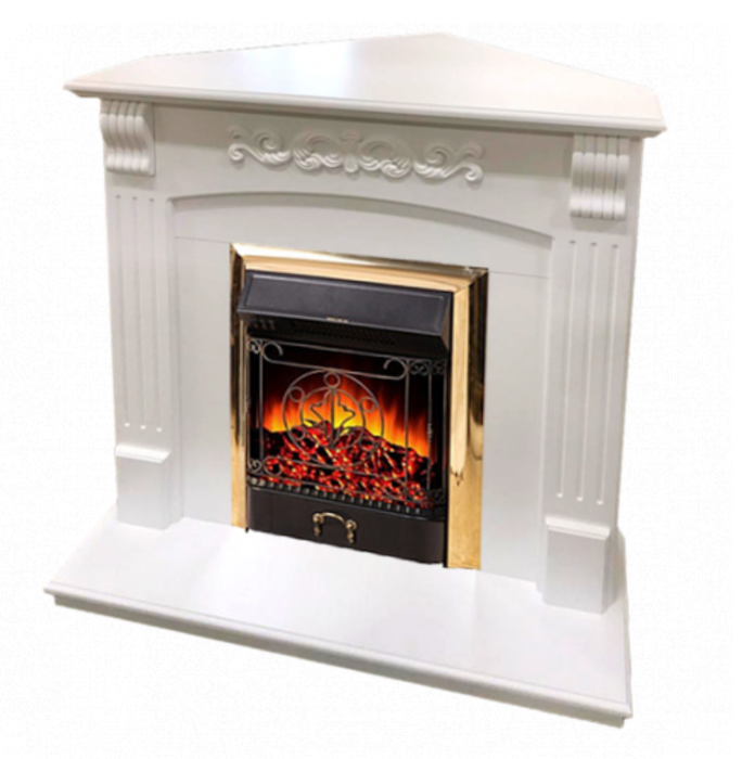 Электрокамин Royal Flame Sorrento угл. (Белый) c очагом Majestic FX Brass