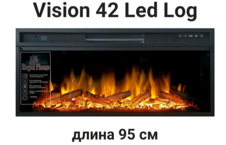 Линейный электрокамин Royal Flame Atlanta (тем. дуб) с очагом Vision 42 LOG LED фото#3