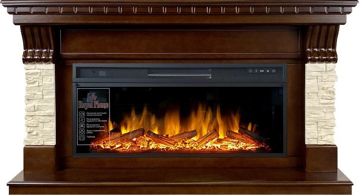 Линейный электрокамин Royal Flame Denver (тем. дуб) с очагом Vision 42 LOG LED