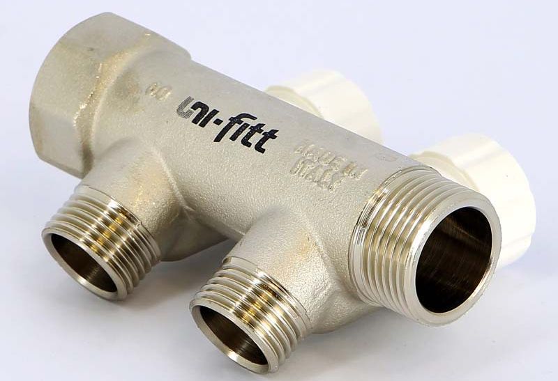 Коллектор Uni-fitt НВ 3/4x2 вых 1/2 40 мм с вентилями, никелированный фото#4