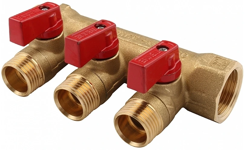 Коллектор распределительный TIEMME 3/ 4"x1/2 на 3 выхода, с наружной резьбой