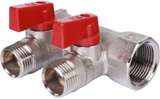 Коллектор распределительный TIEMME 3/ 4"x1/2 на 2 выхода, никель, с наружной резьбой