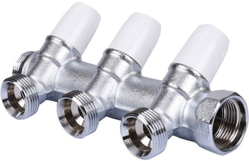 Коллектор распределительный TIEMME 3/ 4"x3/4 на 3 выхода, никель, с наружной резьбой