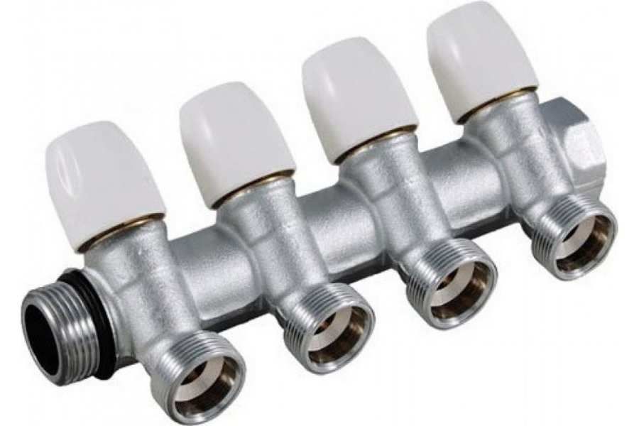 Коллектор распределительный TIEMME 3/ 4"x3/4 на 4 выхода, никель, с наружной резьбой