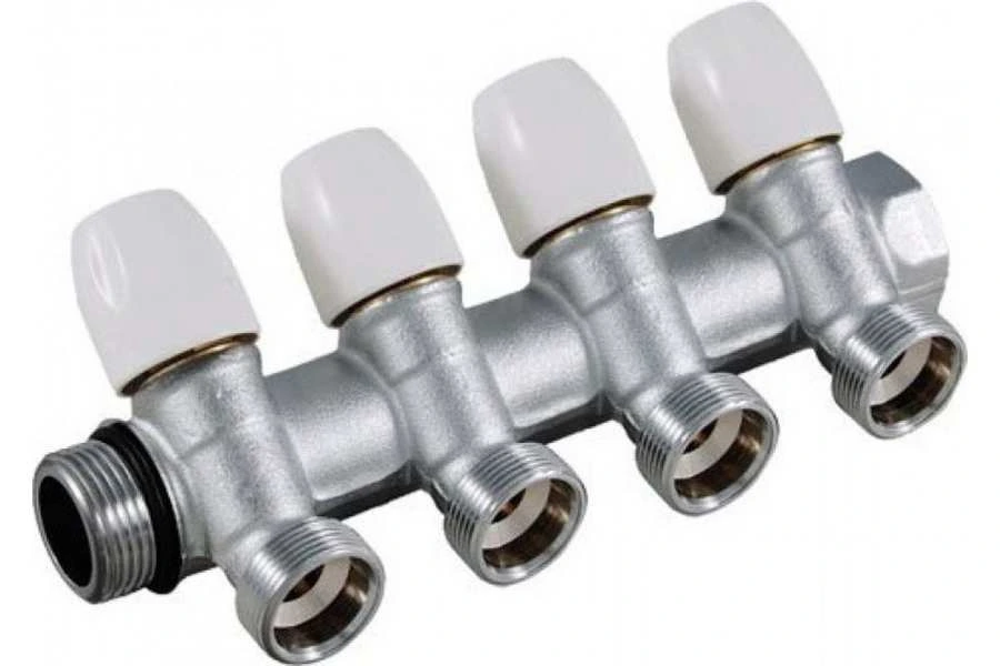 Коллектор распределительный TIEMME 3/ 4"x3/4 на 4 выхода, никель, с наружной резьбой