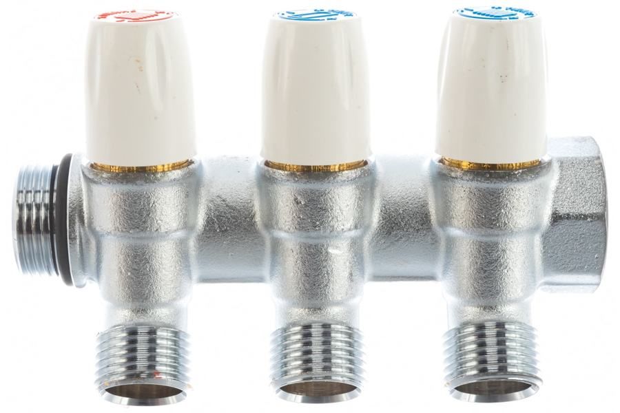 Коллектор распределительный TIEMME 3/ 4"x1/2 на 3 выхода, хром, с наружной резьбой