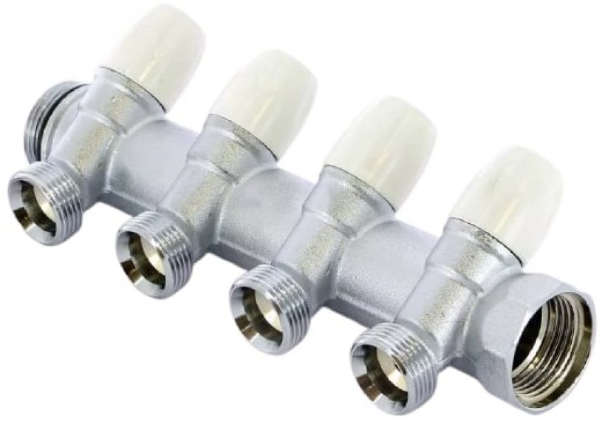 Коллектор распределительный TIEMME 3/ 4"x1/2 на 4 выхода, хром, с наружной резьбой