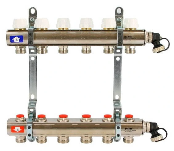 Для отопления Uni-fitt 1" х 6 вых 3/4" с вентилями(441I4306)