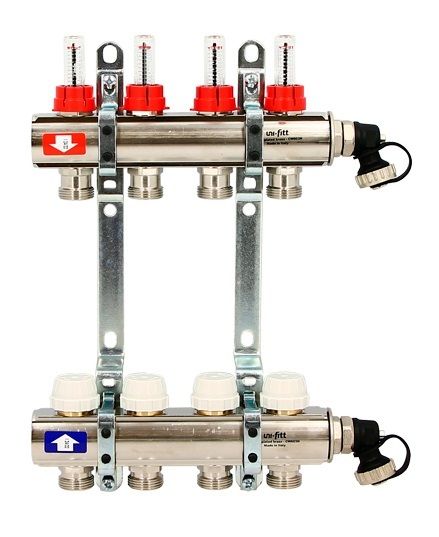 Для отопления Uni-fitt 1" х 4 вых 3/4" с расходомерами и вентилями(440I4304)