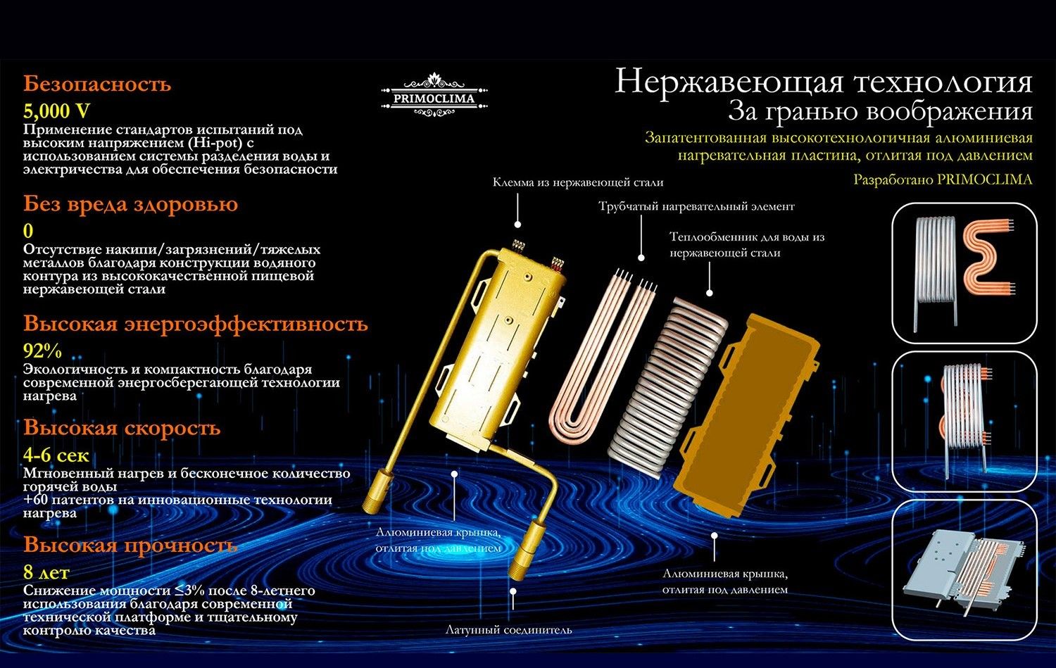Электрический проточный водонагреватель Primoclima VITA 8.5 кВт, черный фото#14