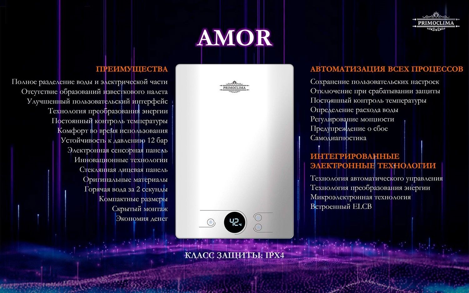 Электрический проточный водонагреватель Primoclima AMOR 8.8 кВт, белый фото#9