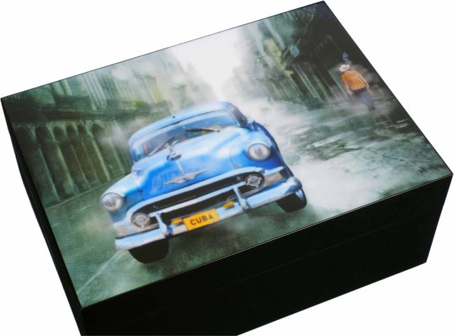 Настольный хьюмидор Gentili Blue Car на 50 сигар, Черный лак SV50-Black-Blue-Car фото#2