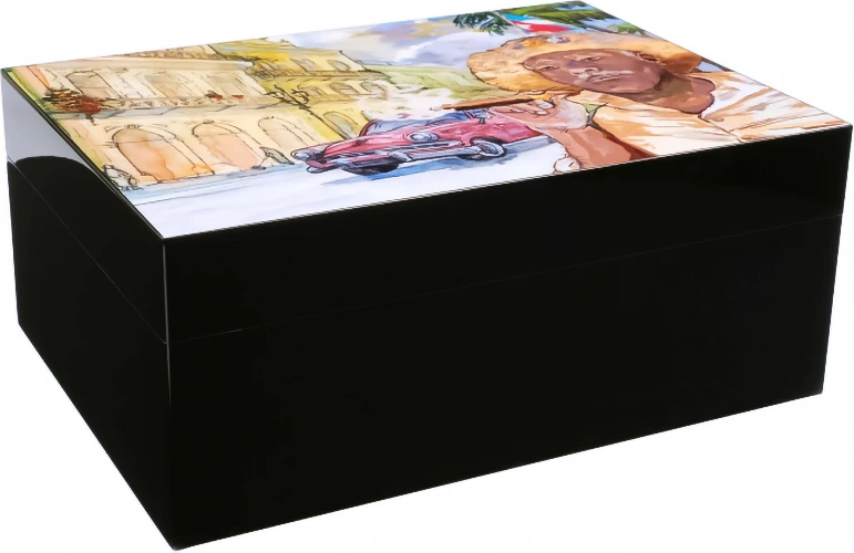 Настольный хьюмидор Gentili Havana Street на 50 сигар, Черный лак SV50-Black-Havana-Street