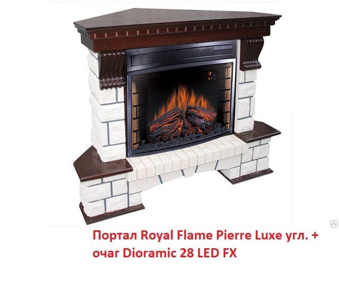 Угловой широкий портал Royal Flame Pierre Luxe угл. под очаги Dioramic 28 FX (Темный дуб) из искусственного камня фото#2