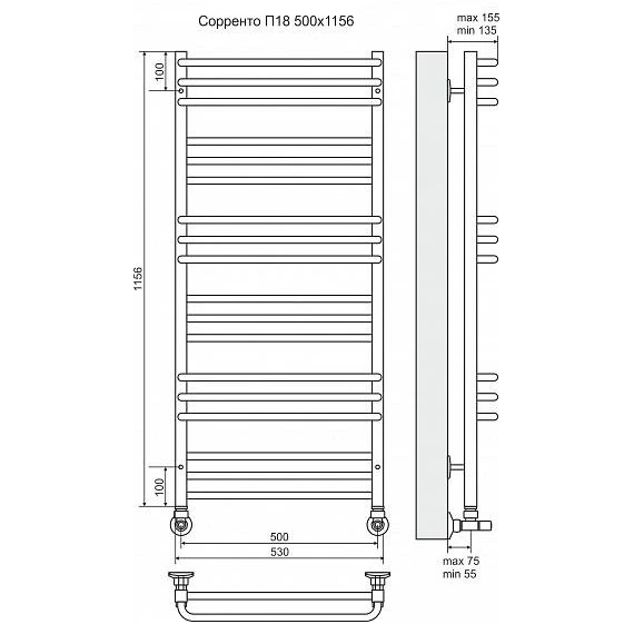 Водяной полотенцесушитель Terminus Соренто П18 500х1200 фото#3