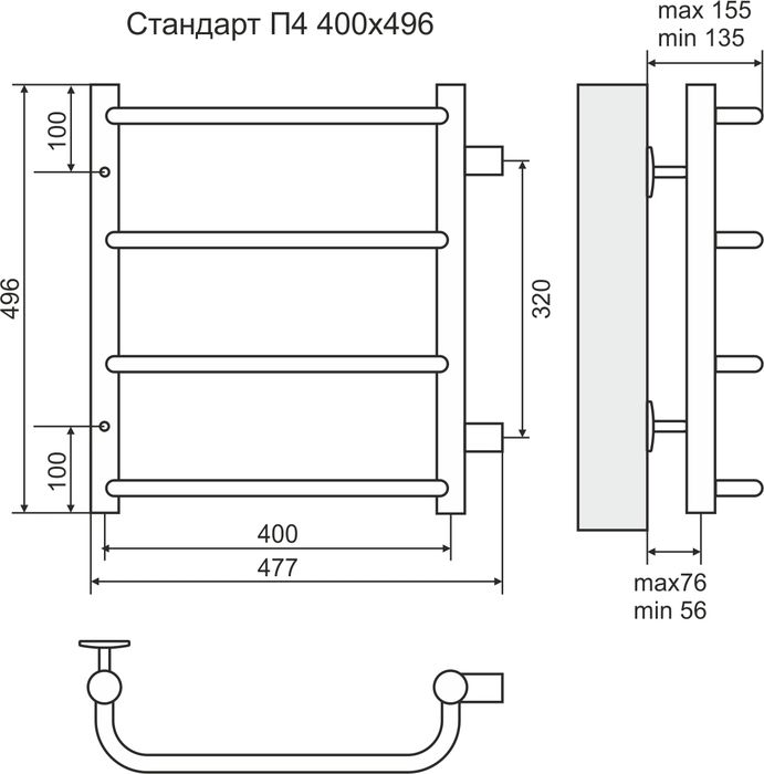 Водяной полотенцесушитель Terminus Стандарт П4 400*496 (320) фото#3