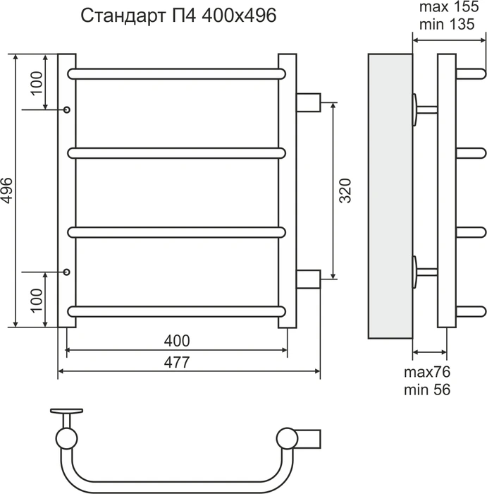 Водяной полотенцесушитель Terminus Стандарт П4 400*496 (320) фото#3