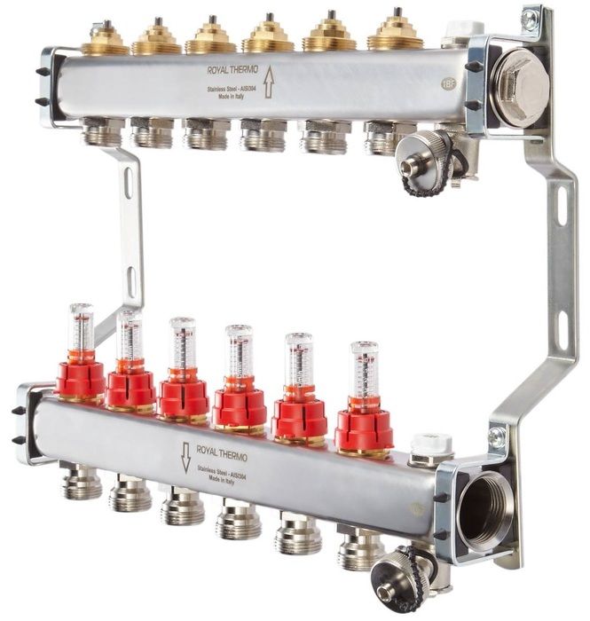 Для отопления Royal Thermo 1" ВР-3/4" НР, 2 выхода с расходомерами, нерж. (RTE 52.102) фото#2