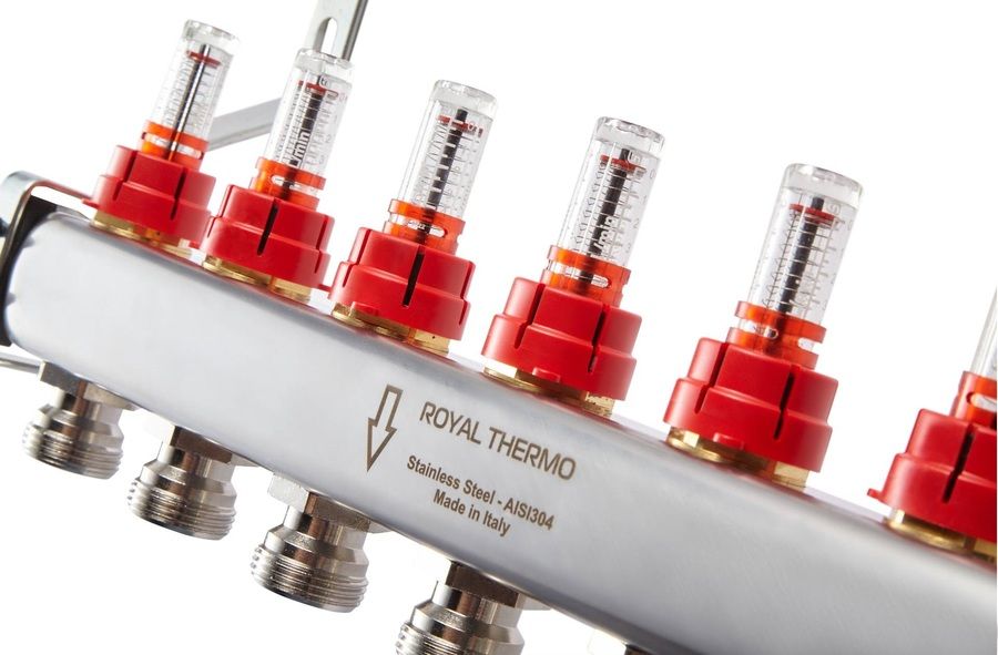 Для отопления Royal Thermo 1" ВР-3/4" НР, 2 выхода с расходомерами, нерж. (RTE 52.102) фото#4